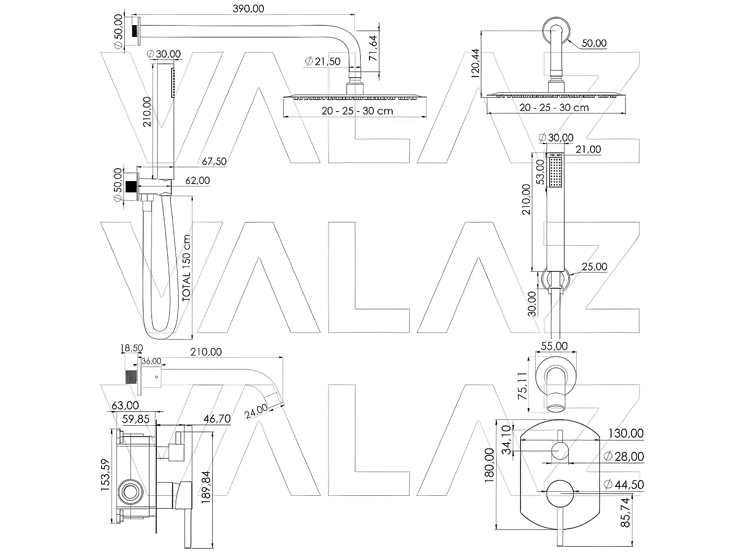 Conjunto de ducha empotrada monomando redonda ROMA cromado  Ø 30cm