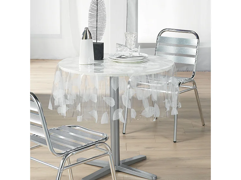Mantel de mesa redondo de cristal impreso con hojas