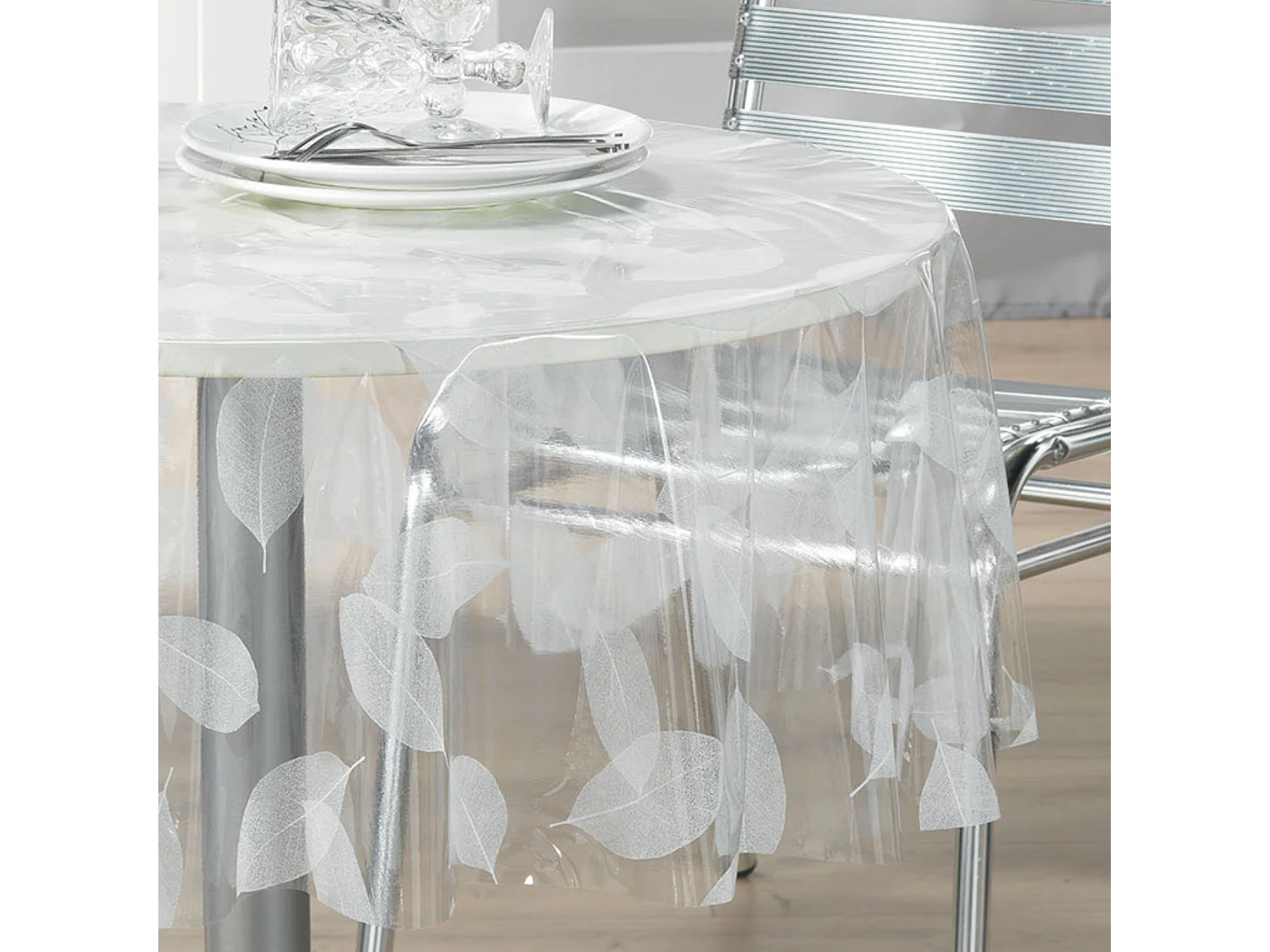 Nappe Ronde Cristal "Feuille" 140cm Transparent