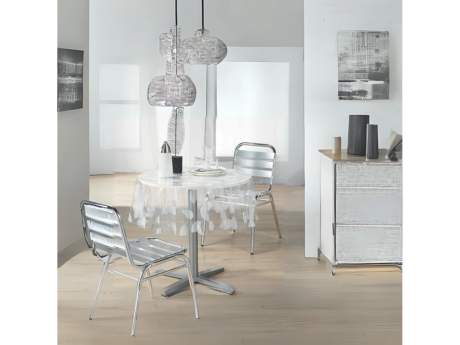 Mantel de mesa redondo de cristal impreso con hojas