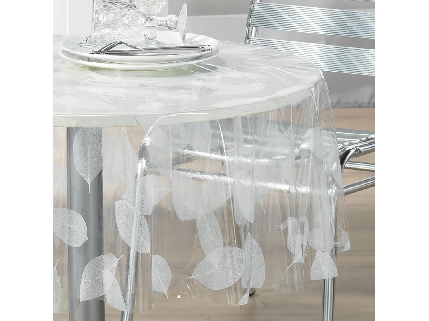 Nappe Ronde Cristal "Feuille" 140cm Transparent