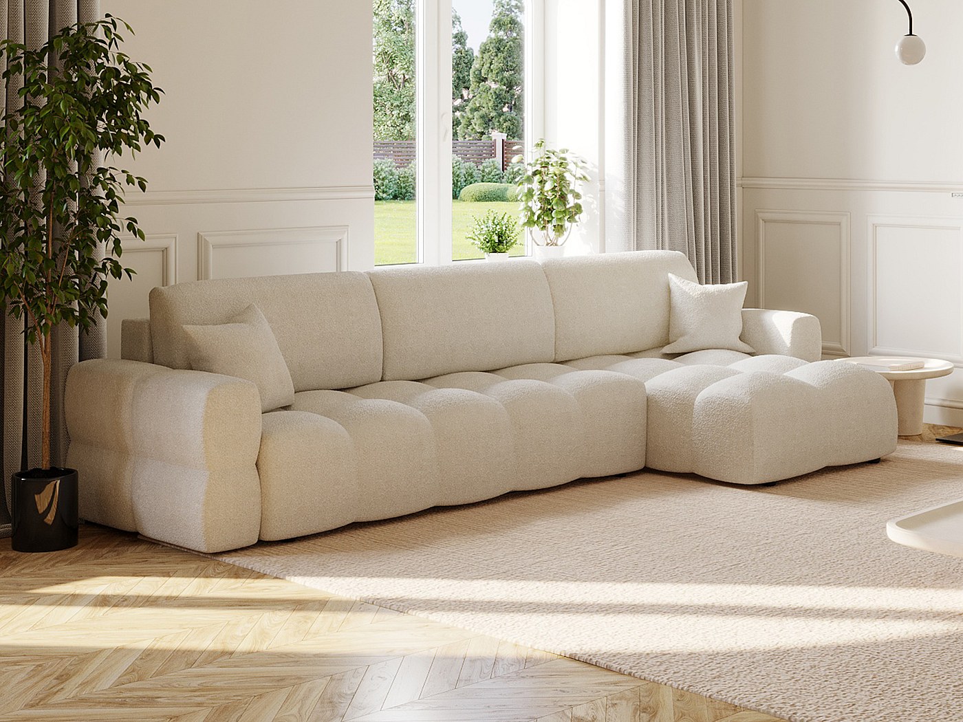 Divano letto angolare reversibile in Tessuto bouclette Panna ISSORO