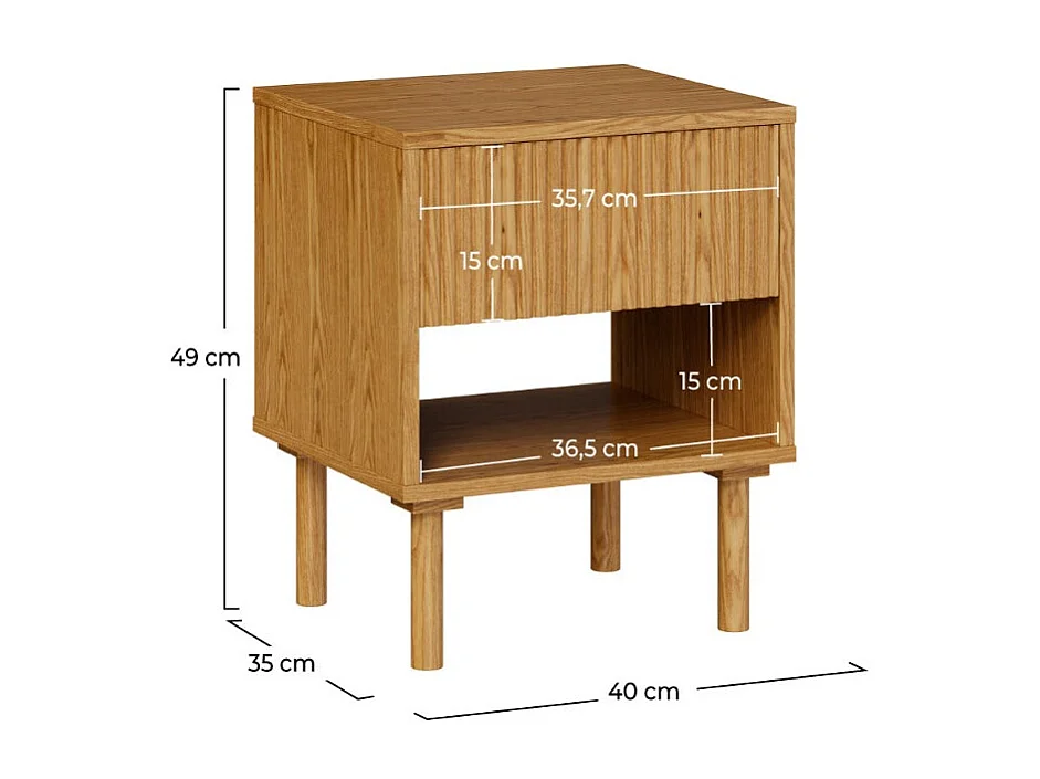 Table de chevet en bois d'hévéa massif 1 tiroir - Inès