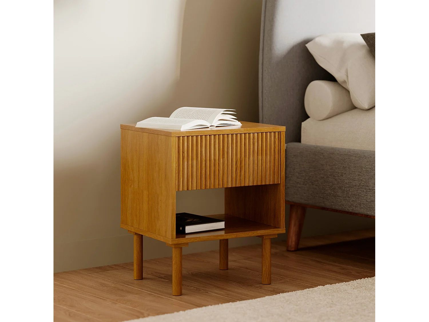 Table de chevet en bois d'hévéa massif 1 tiroir - Inès