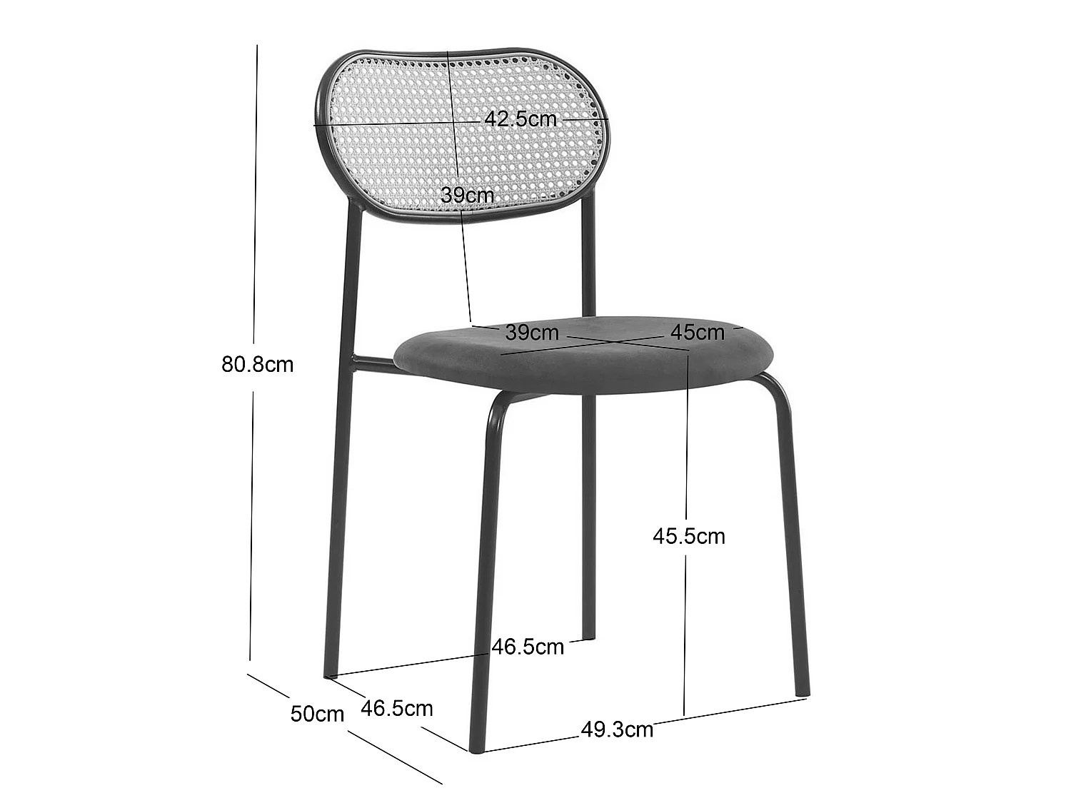 Lot de 2 chaises en métal et cannage avec assise bouclettes