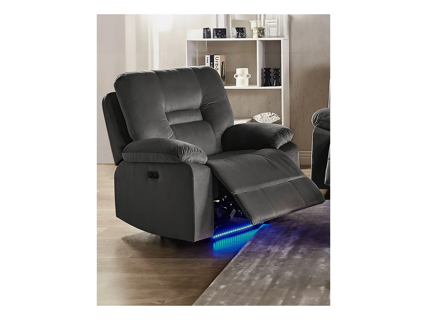 Elektrisch verstellbarer Sessel Samt grau mit USB-Anschluss LED-Licht Bergen