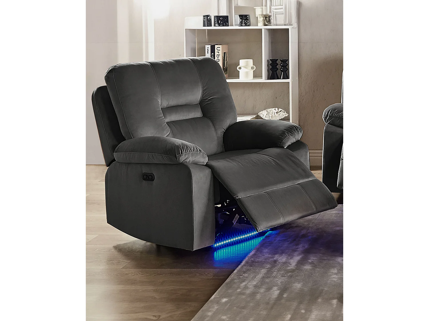 Elektrische relaxfauteuil BERGEN LED Fluweel Donkergrijs
