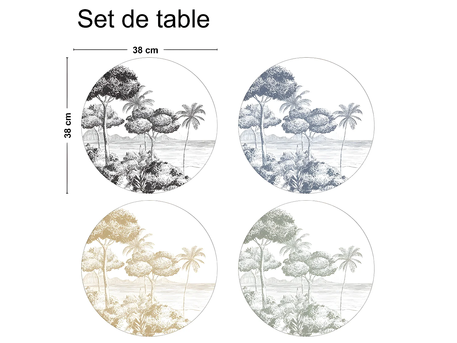 Lot de 4 sets de table L 38xl 38cm - Mix La Plage - Vinyle