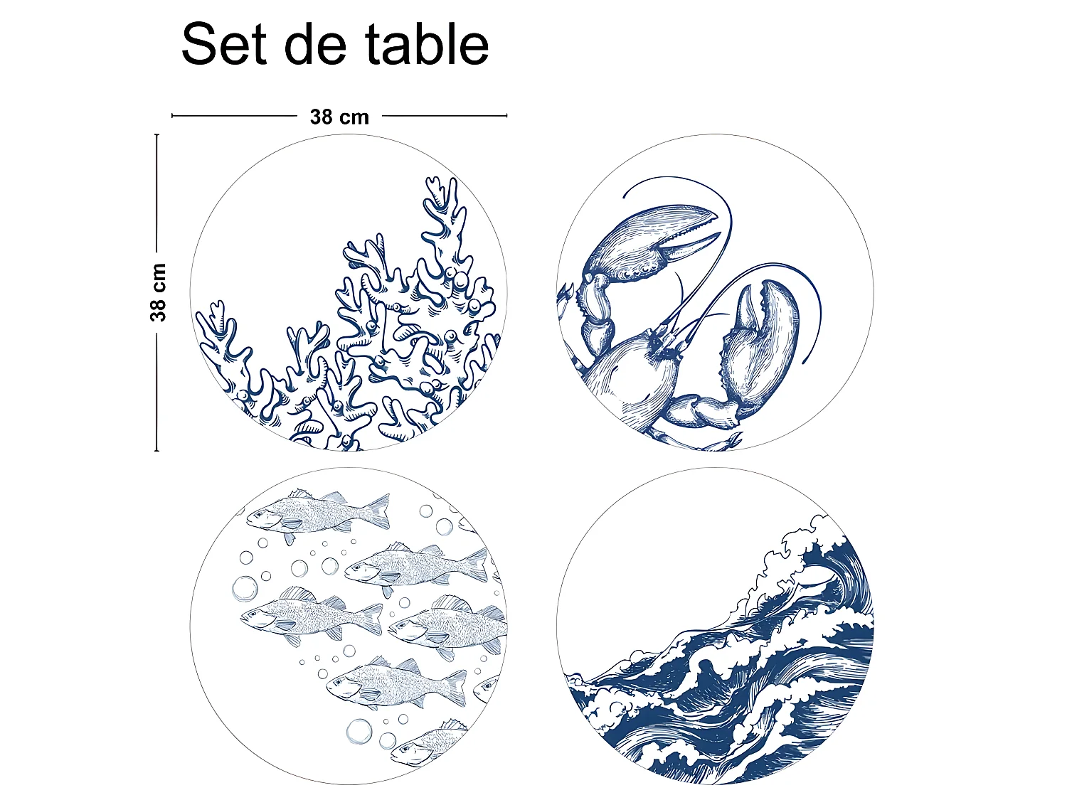 Lot de 4 sets de table L 38xl 38cm - Mix Bord De Mer - Vinyle
