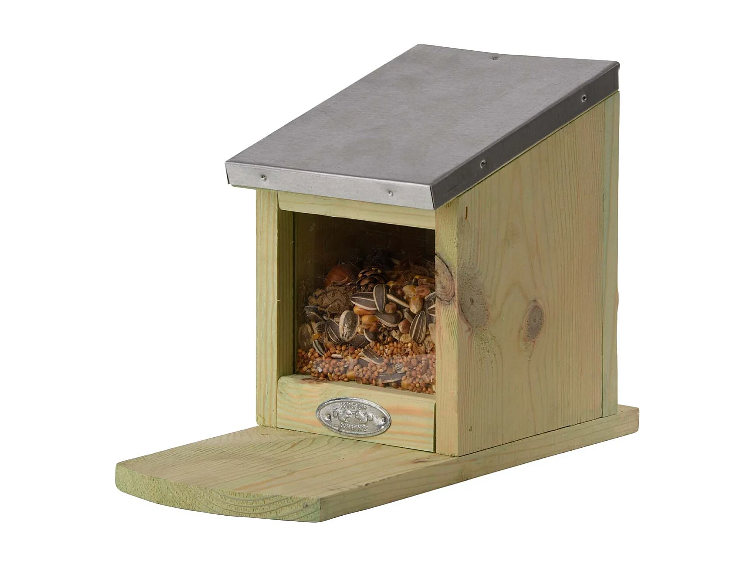 Mangiatoia per scoiattoli in legno e zinco