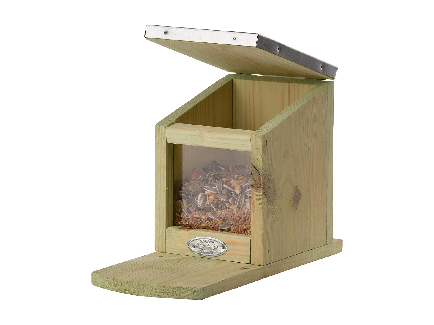 Mangiatoia per scoiattoli in legno e zinco