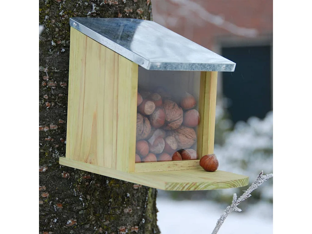 Eichhörnchen Futterhaus aus Holz und Zink