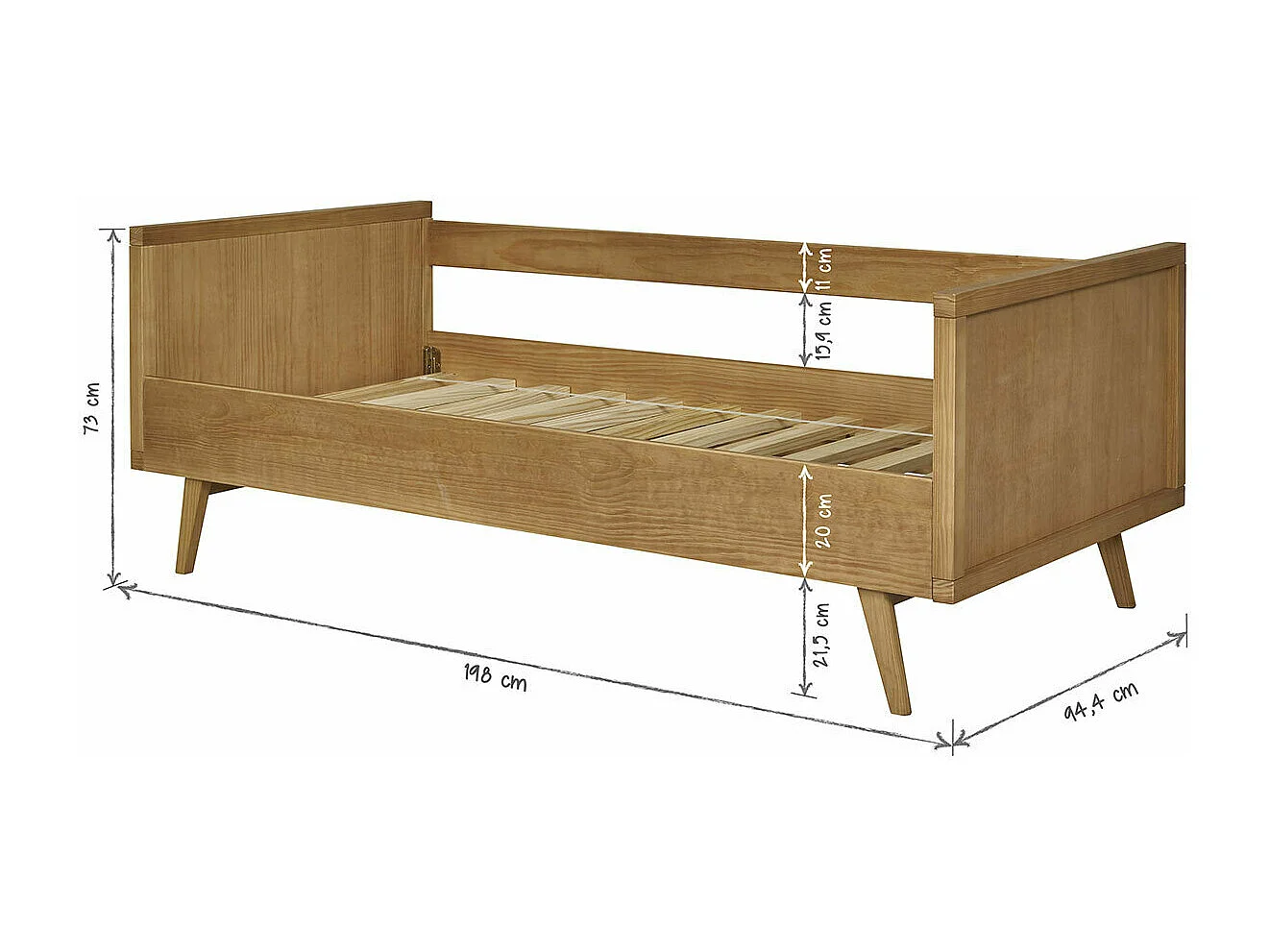 Lit banquette 90x190 cm bois massif bois MARLEY