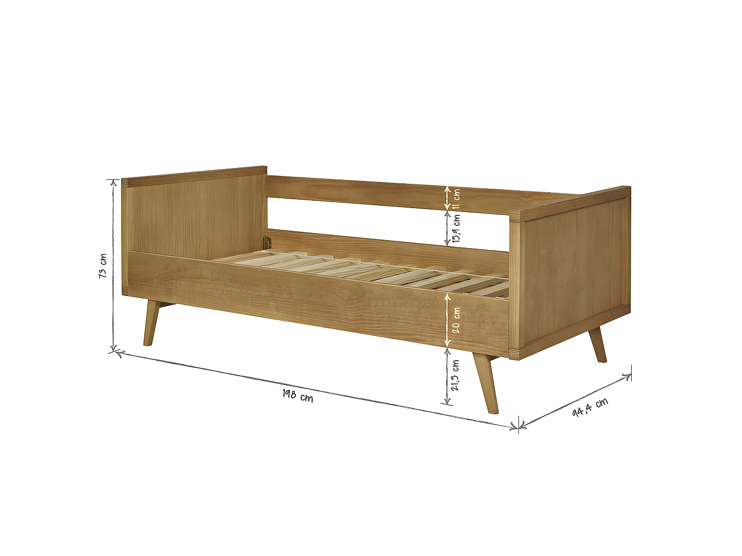 Lit banquette avec matelas 90x190 cm bois massif bois MARLEY
