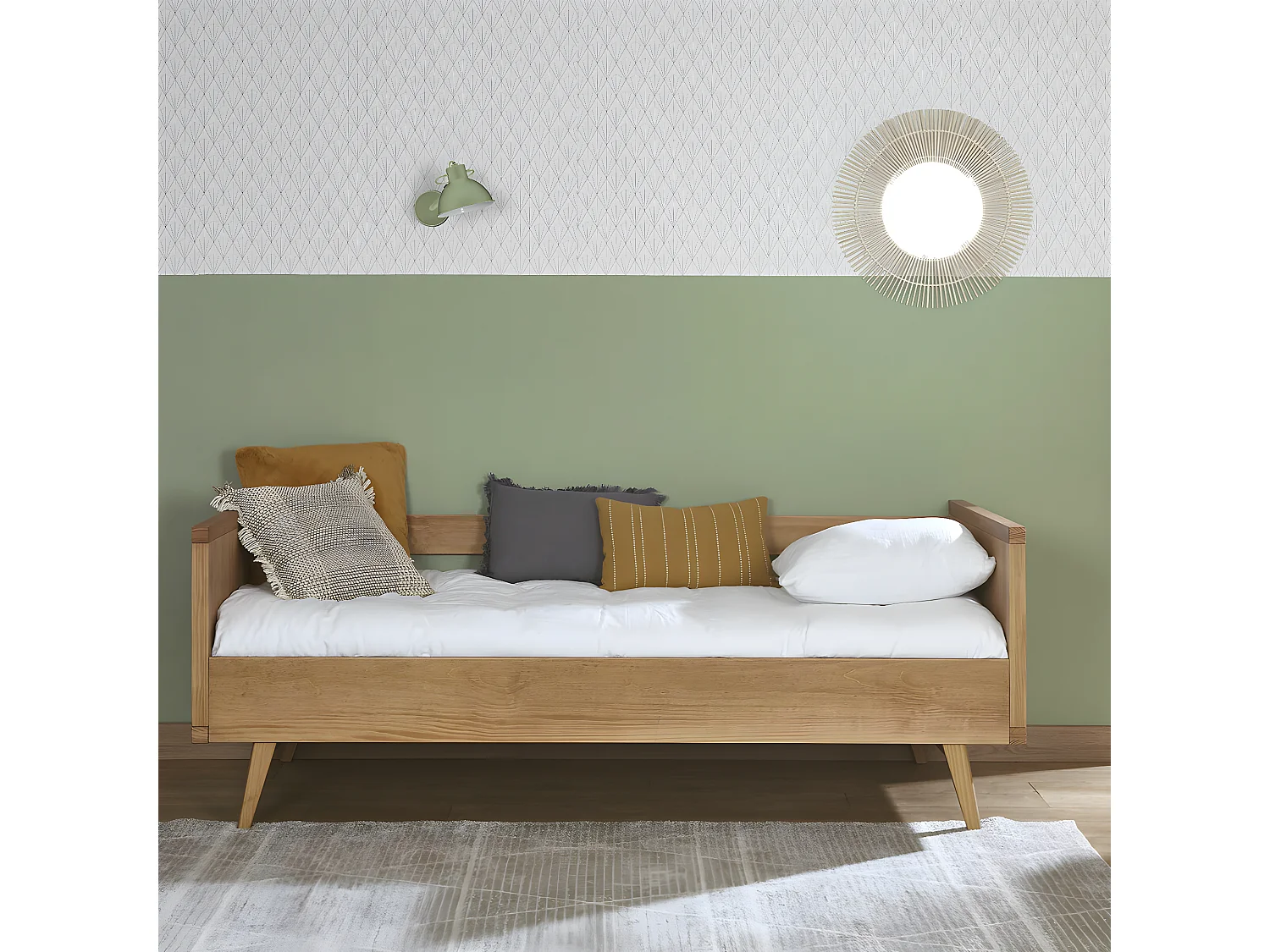 Lit banquette avec matelas 90x190 cm bois massif bois MARLEY