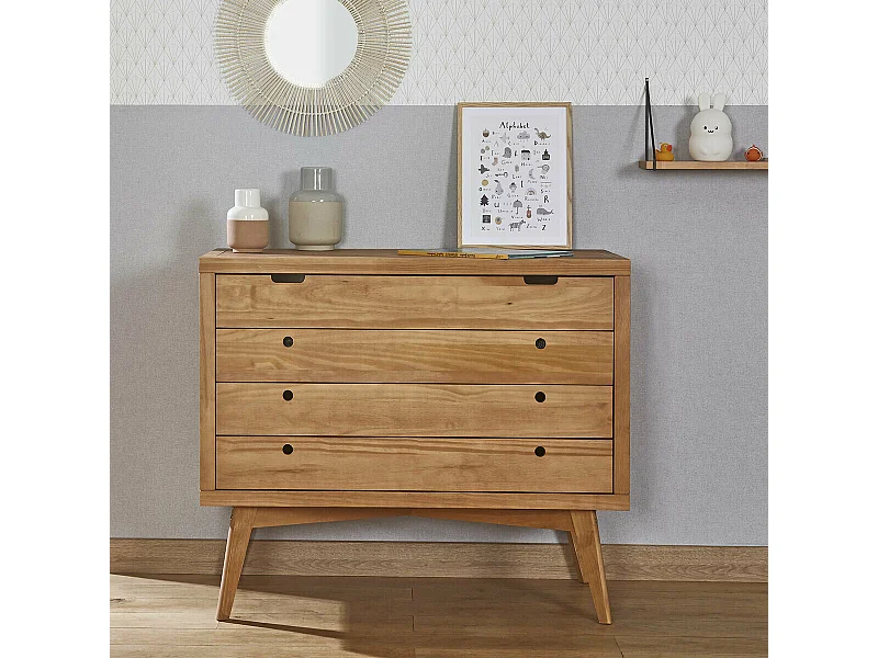 Commode 4 tiroirs  bois massif bois naturel MARLEY