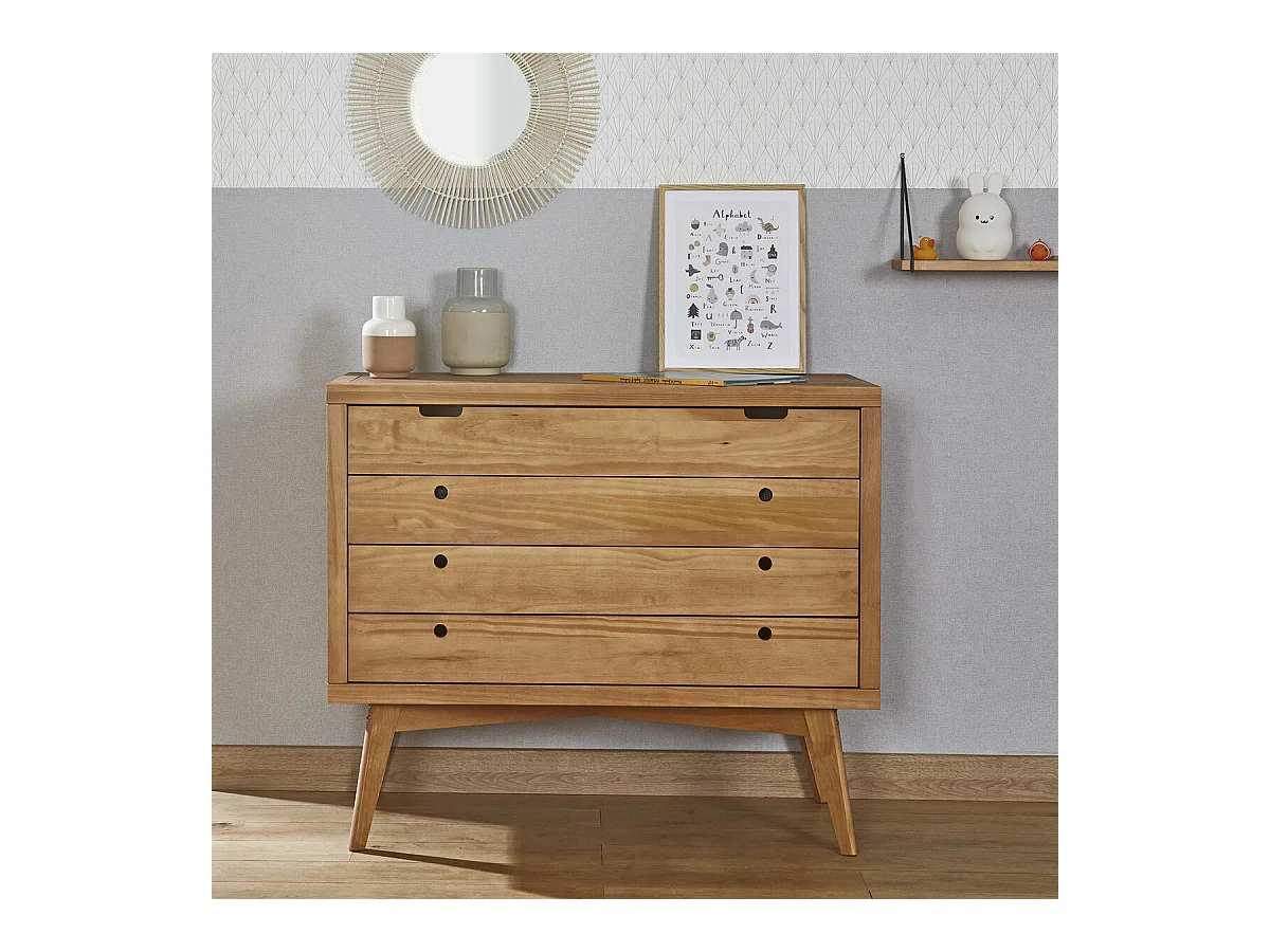 Commode 4 tiroirs  bois massif bois naturel MARLEY