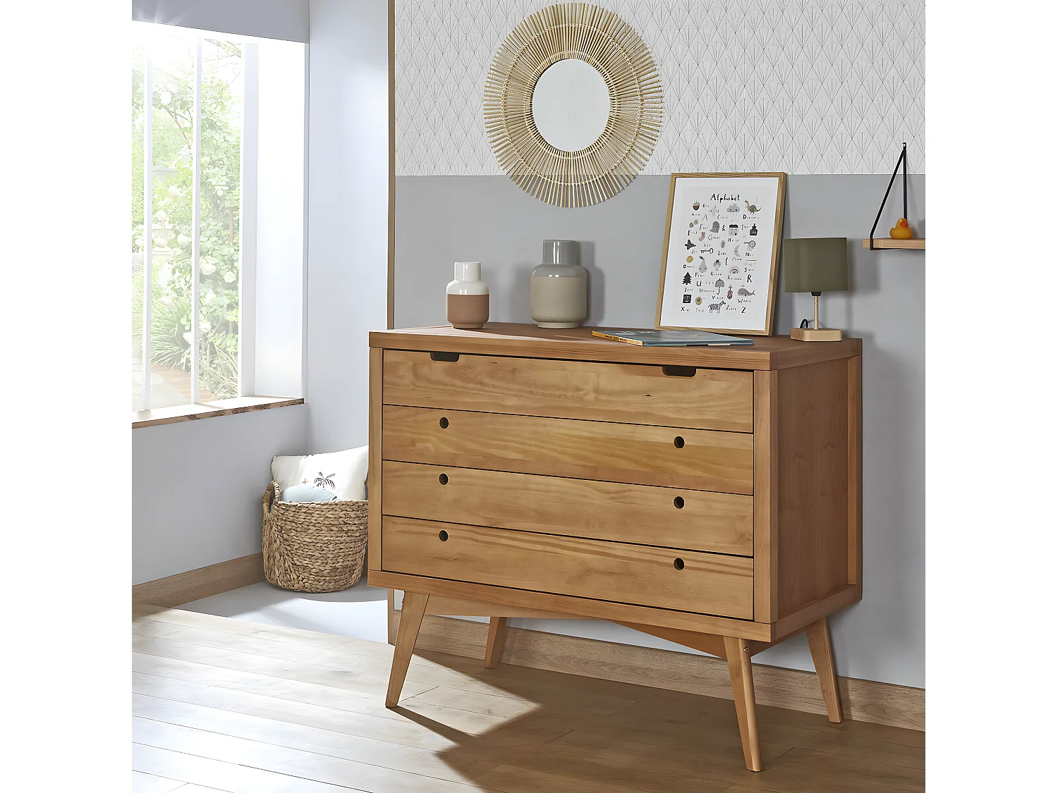 Commode à langer 4 tiroirs  bois massif bois naturel MARLEY