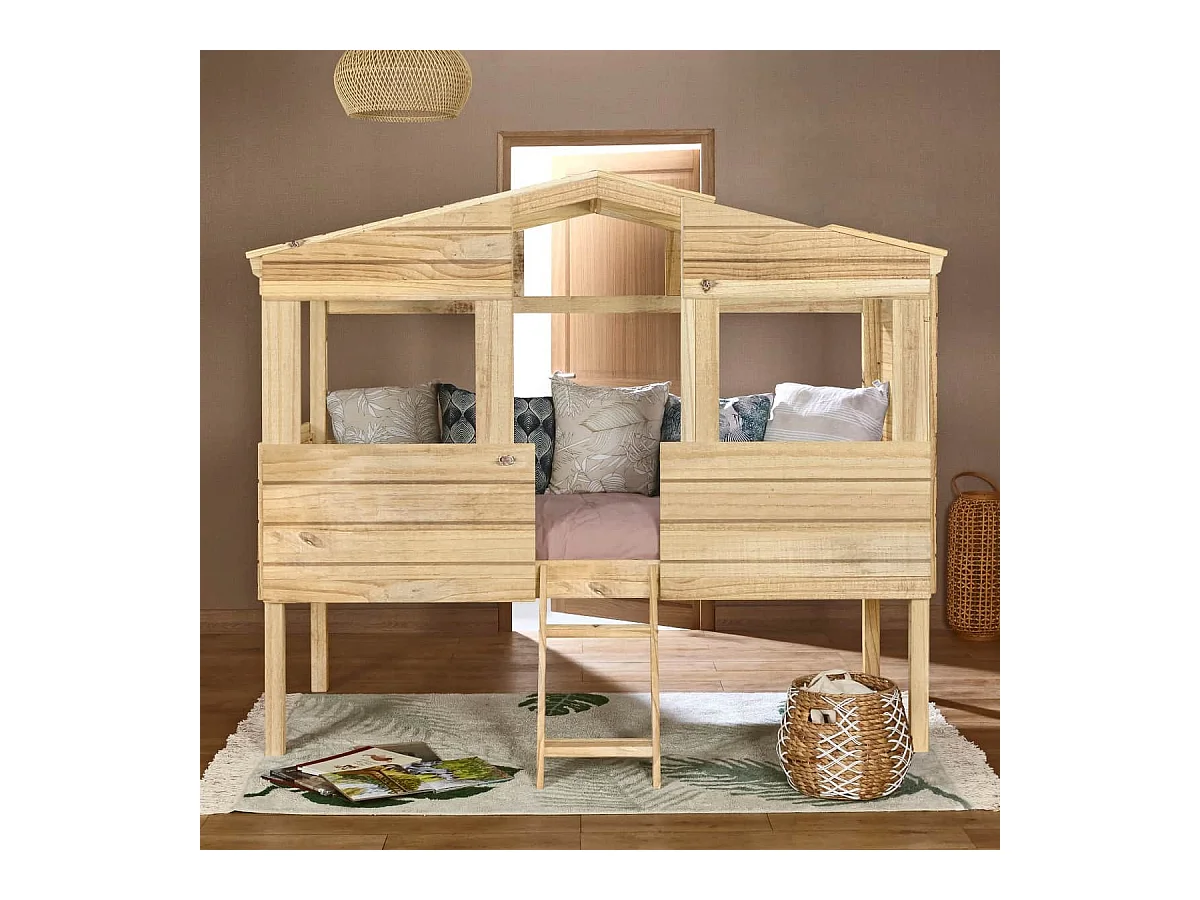 Lit cabane mi-hauteur 90x200 cm bois massif bois ROBY