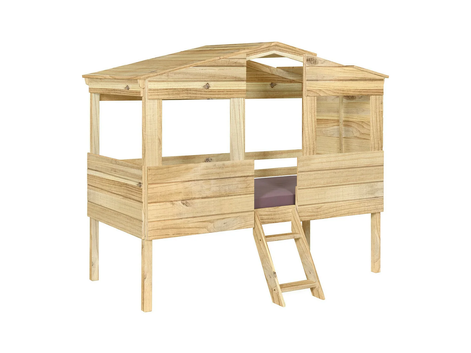 Lit cabane mi-hauteur 90x200 cm bois massif bois ROBY