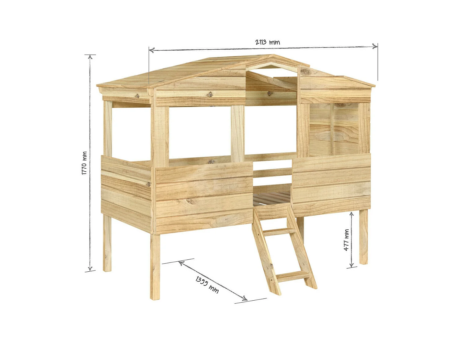 Lit cabane mi-hauteur 90x200 cm bois massif bois ROBY
