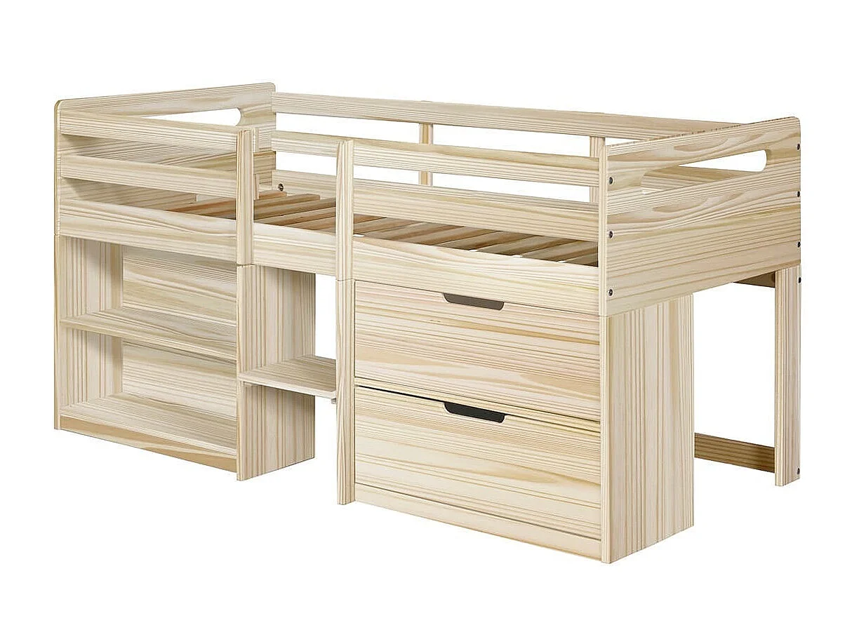 Lit mi-hauteur 90x190 cm bois massif bois HOBY