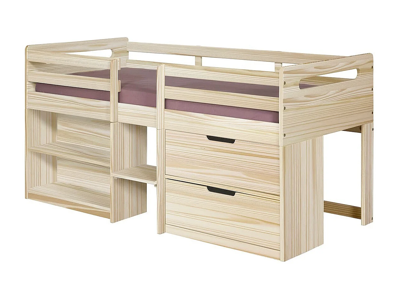 Lit mi-hauteur 90x190 cm bois massif bois HOBY