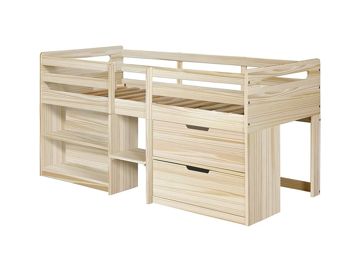 Lit mi-hauteur 90x190 cm bois massif bois HOBY