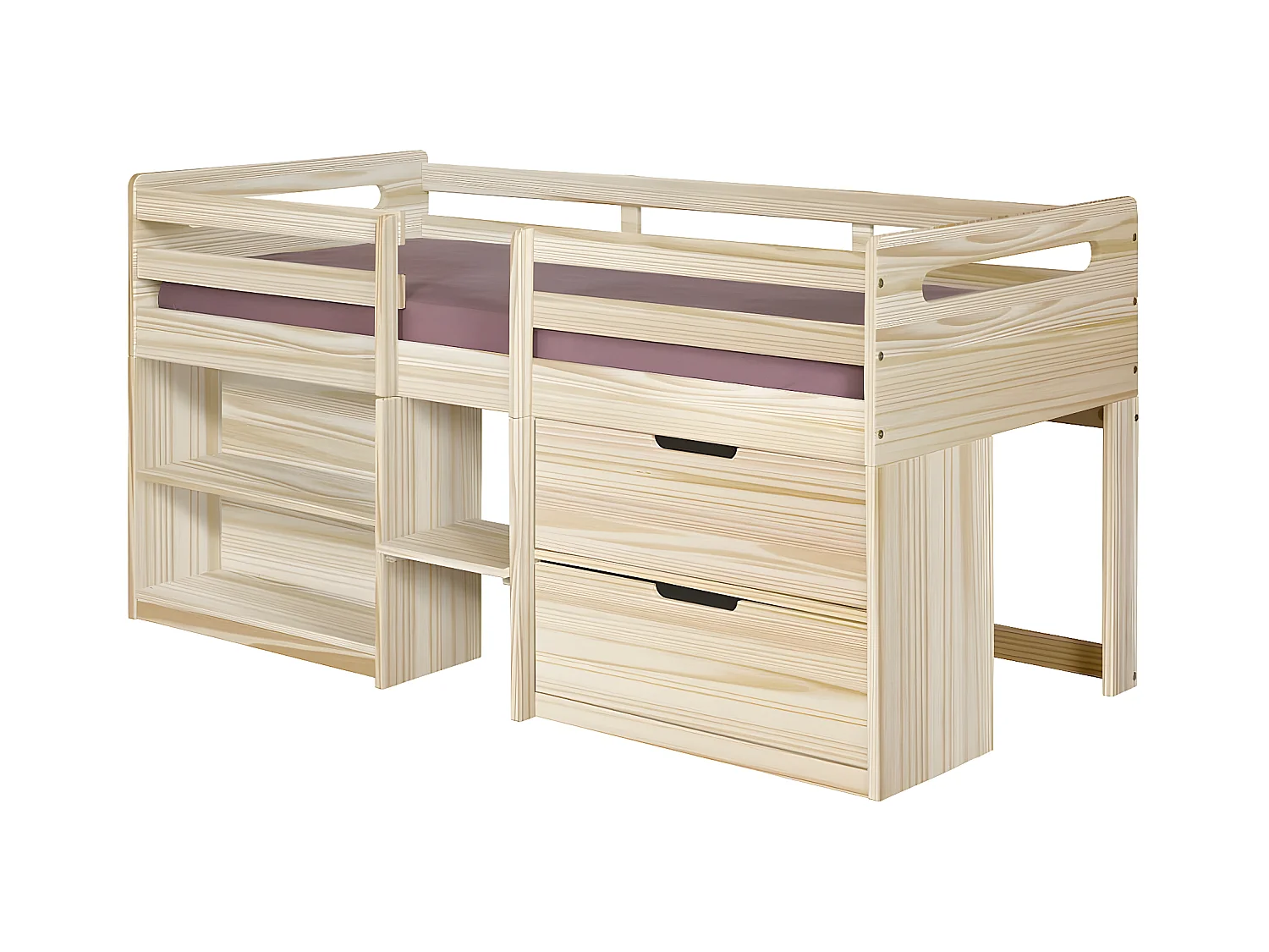 Lit mi-hauteur avec matelas 90x190 cm bois massif bois HOBY