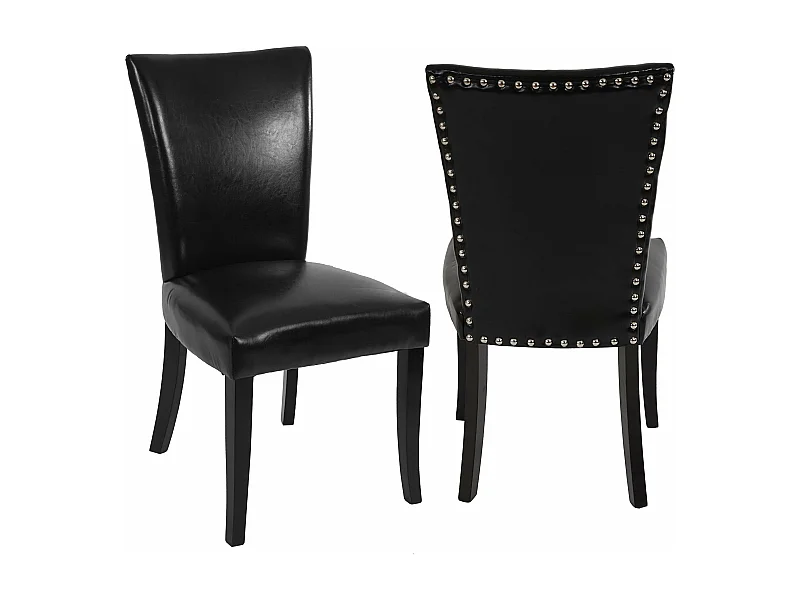2x chaises à manger Chesterfield synthétique noir pieds foncés bouton sur dossier 04_0000325