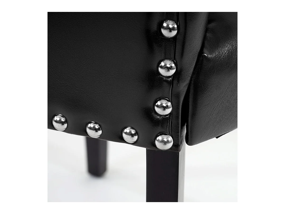 2x chaises à manger Chesterfield synthétique noir pieds foncés bouton sur dossier 04_0000325