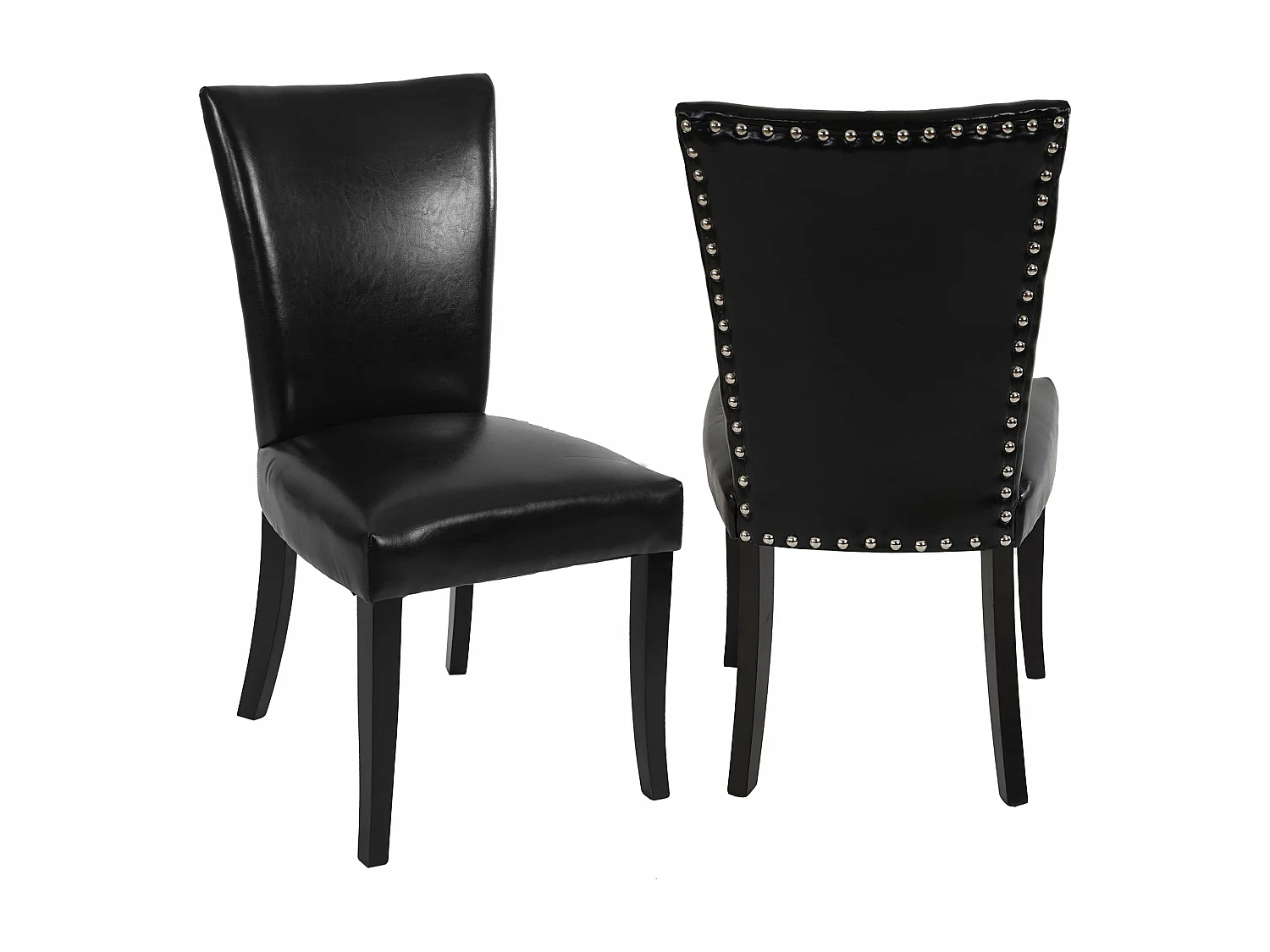 2x chaises à manger Chesterfield synthétique noir pieds foncés bouton sur dossier 04_0000325