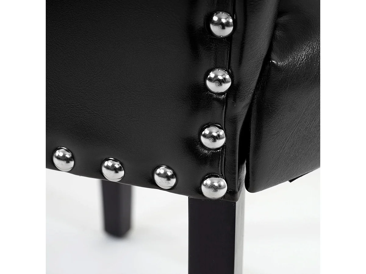 2x chaises à manger Chesterfield synthétique noir pieds foncés bouton sur dossier 04_0000325