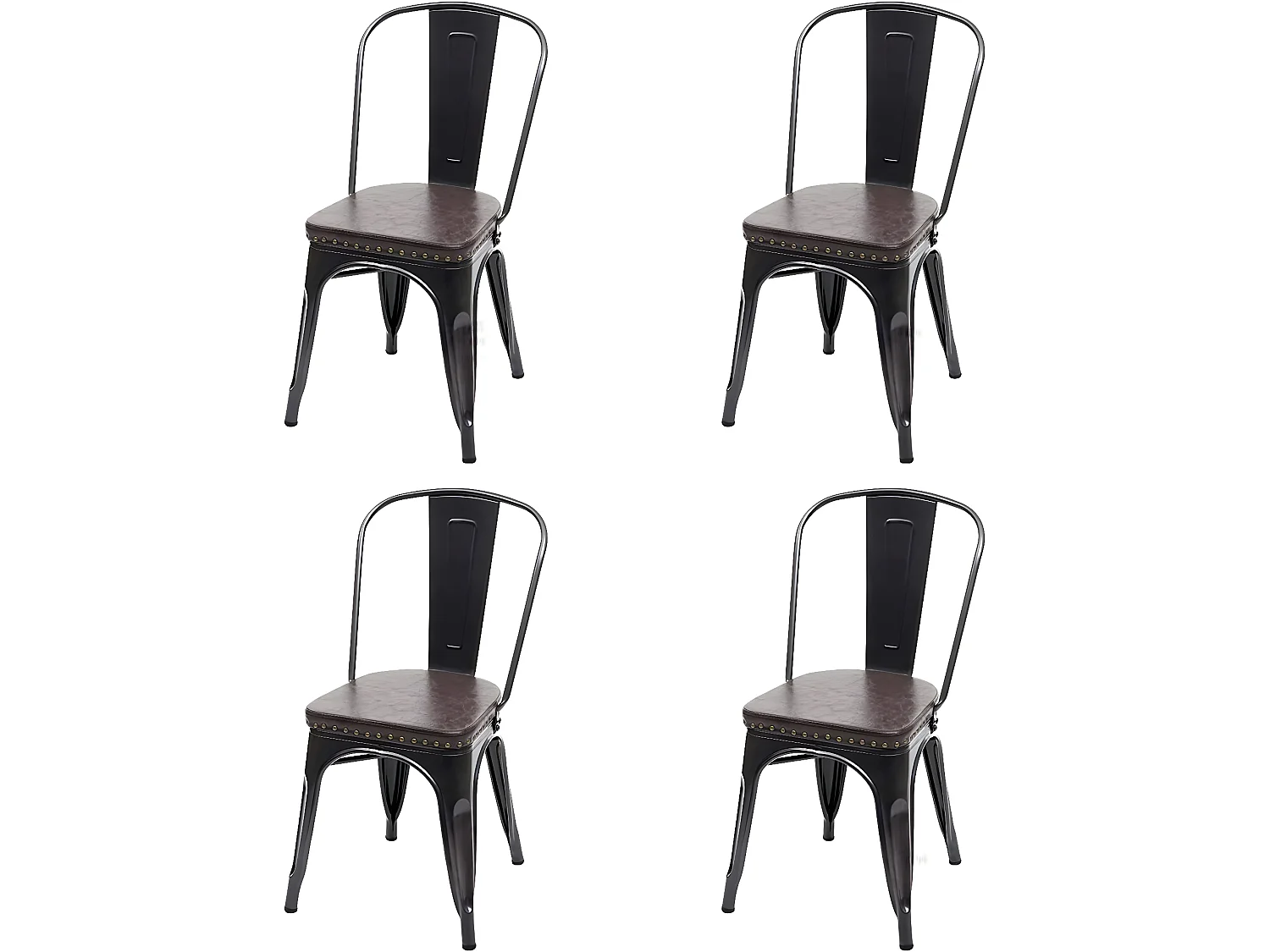 4x chaises de salle à manger cuisine style industriel métal noir et synthétique marron CDS04557
