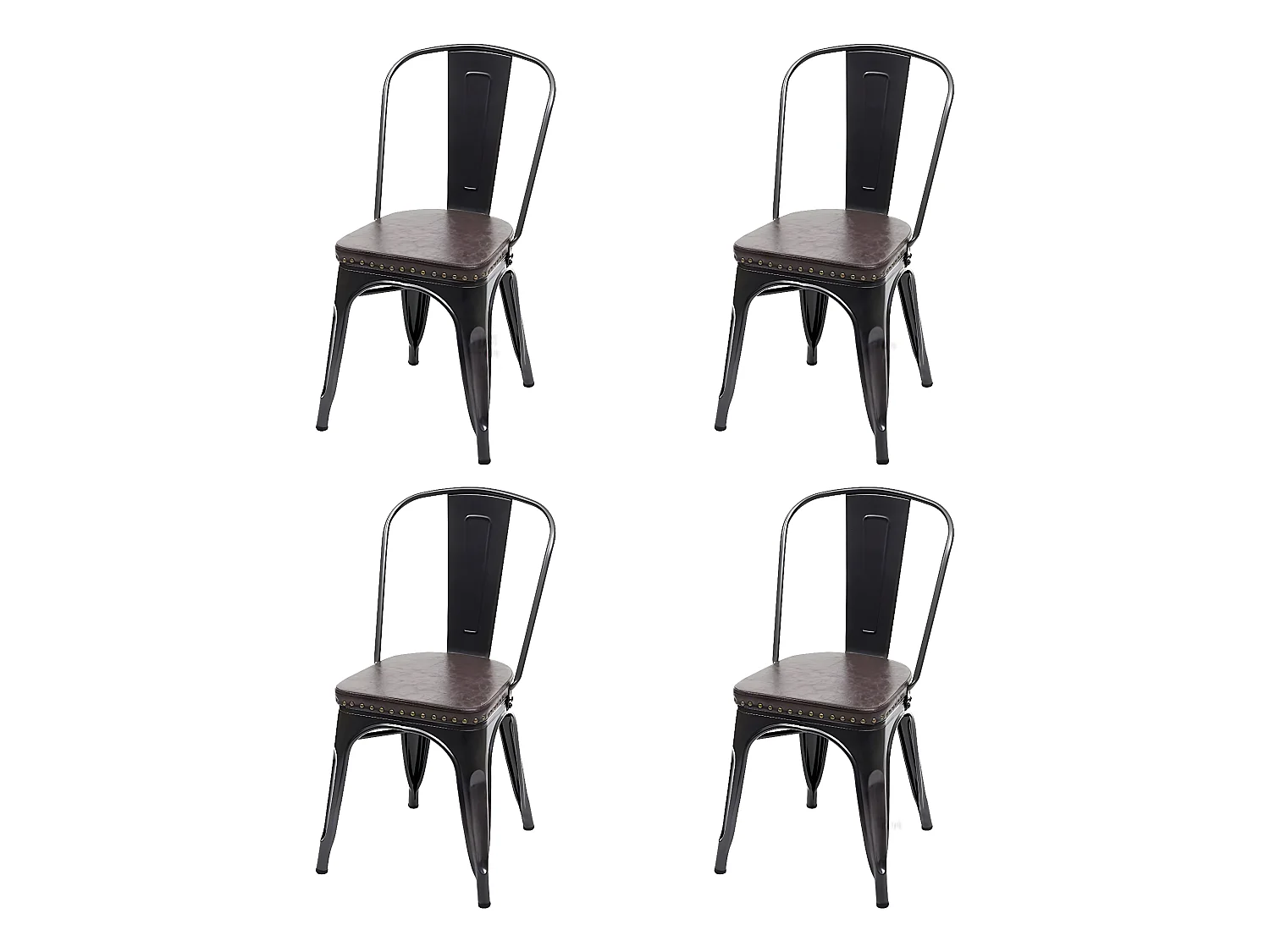 4x chaises de salle à manger cuisine style industriel métal noir et synthétique marron CDS04557