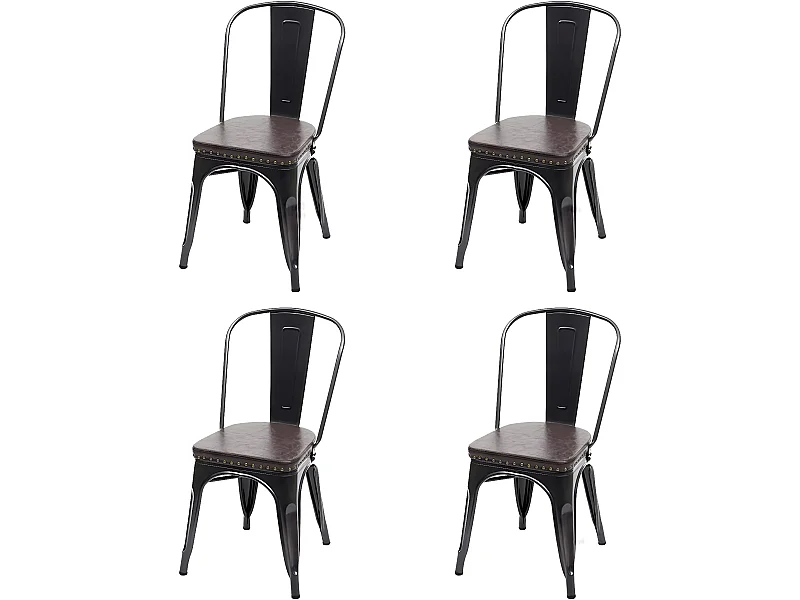 4x chaises de salle à manger cuisine style industriel métal noir et synthétique marron CDS04557