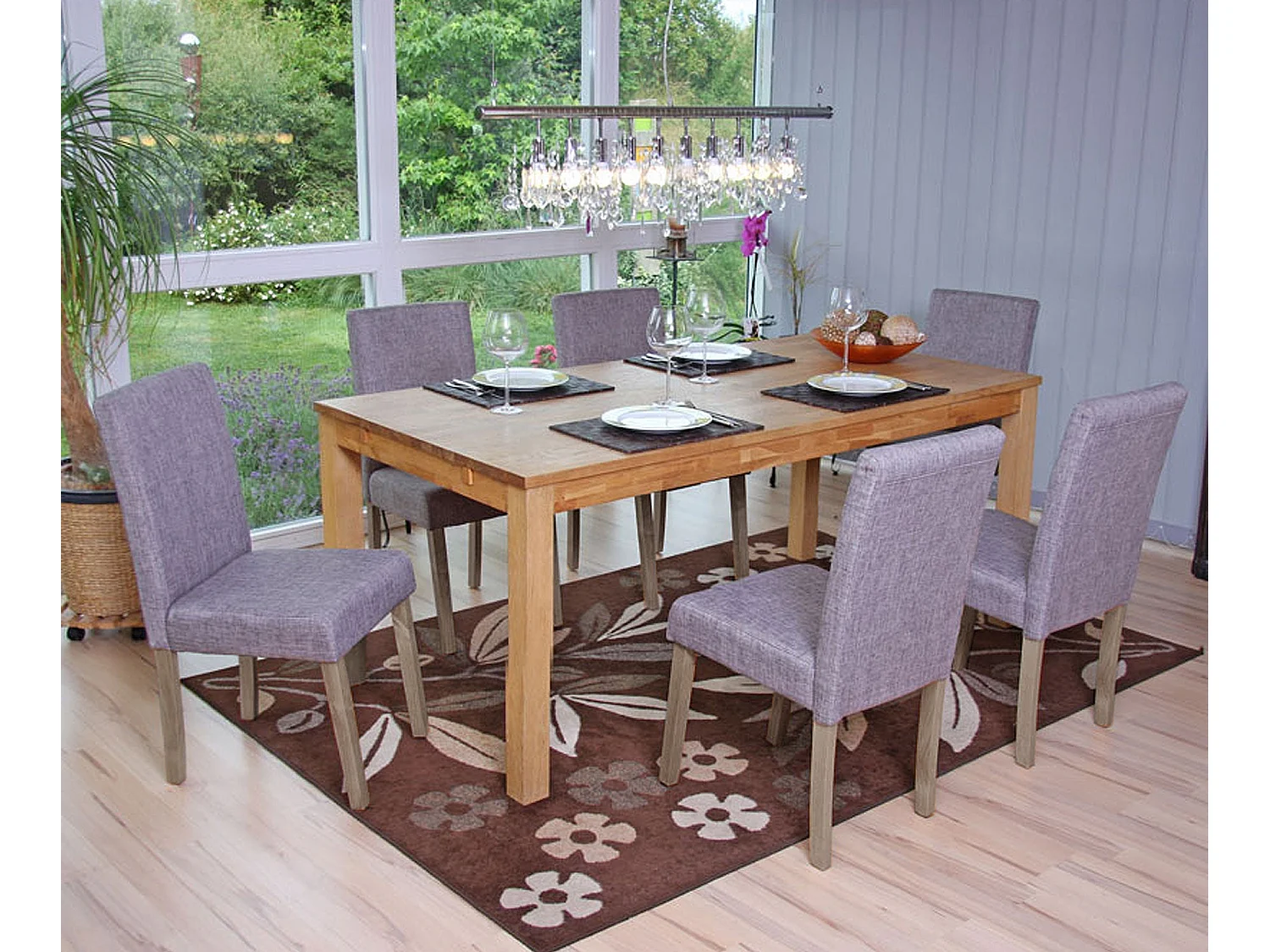 Lot de 6 chaises de salle à manger cuisine en tissu gris pieds en bois clair 04_0000894