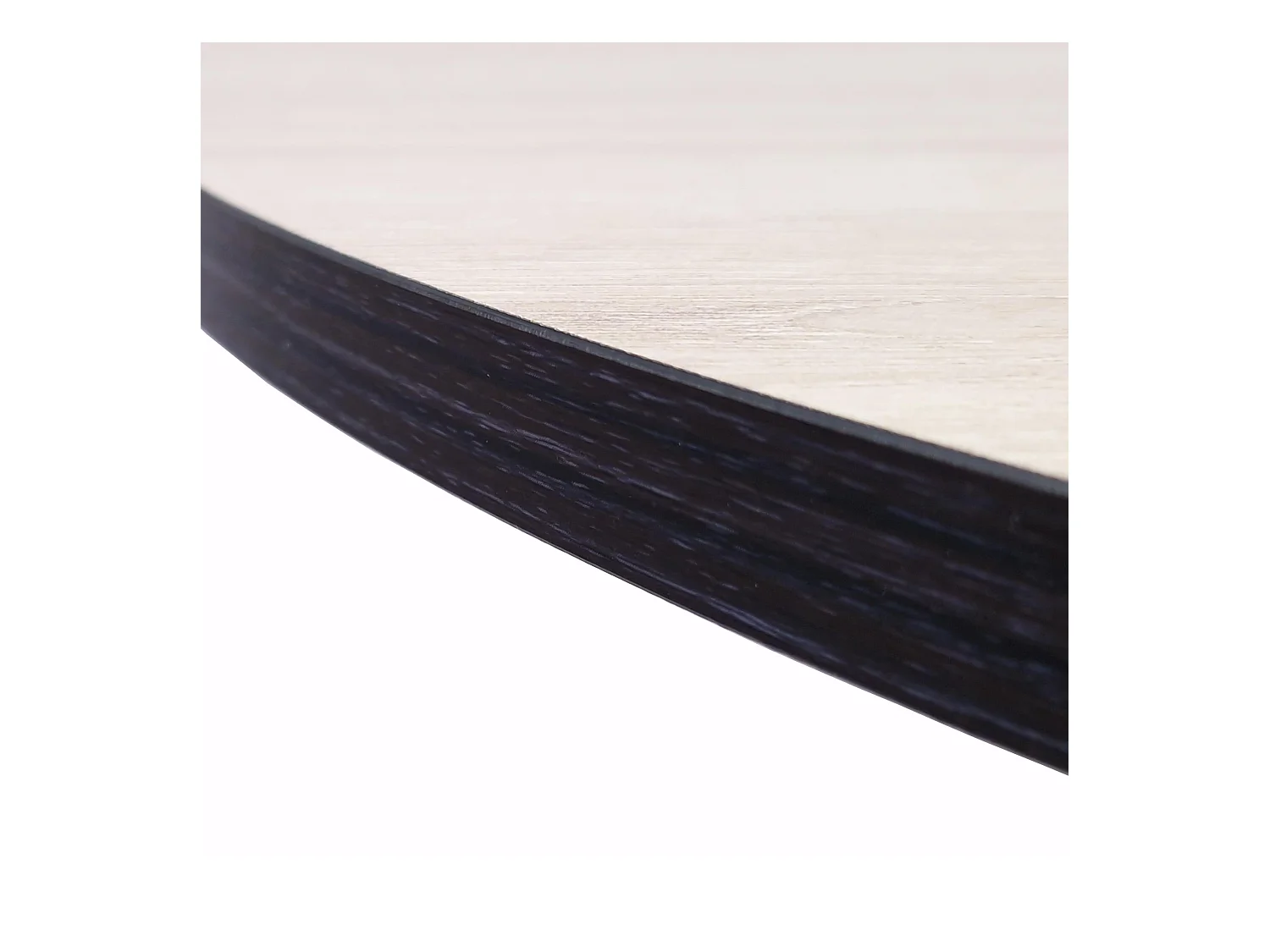 , Ronde vaste Eettafel, ZEN Model, 90x90x77cm, Capaciteit voor 4 personen, Eiken en zwart kleur, Zwart mat gelakte metalen poten