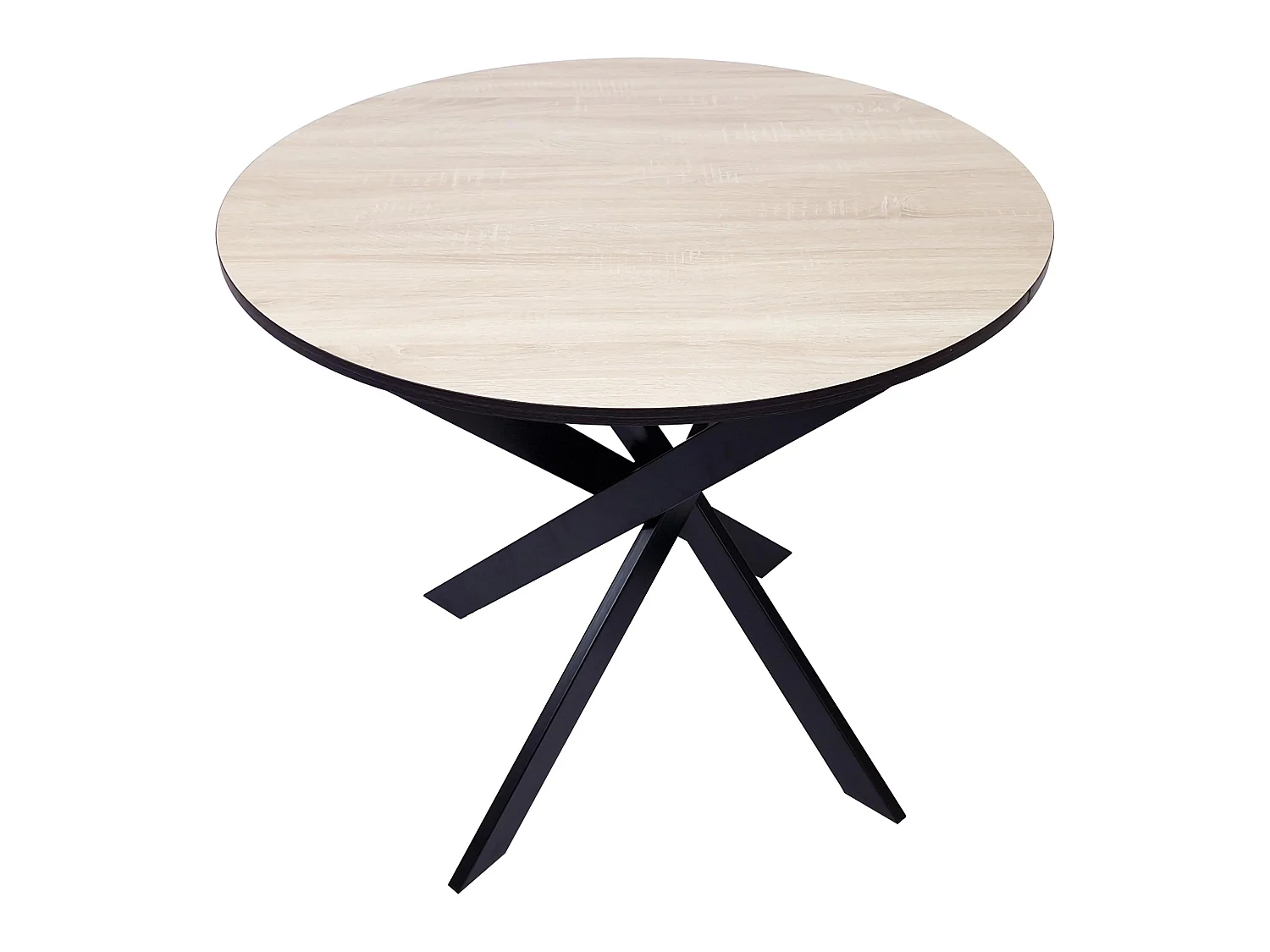 Mesa de jantar fixa redonda ZEN, 90x90x77cm, Capacidade para 4 pessoas, Cor carvalho e preto, Pés metálicos preto lacado mate