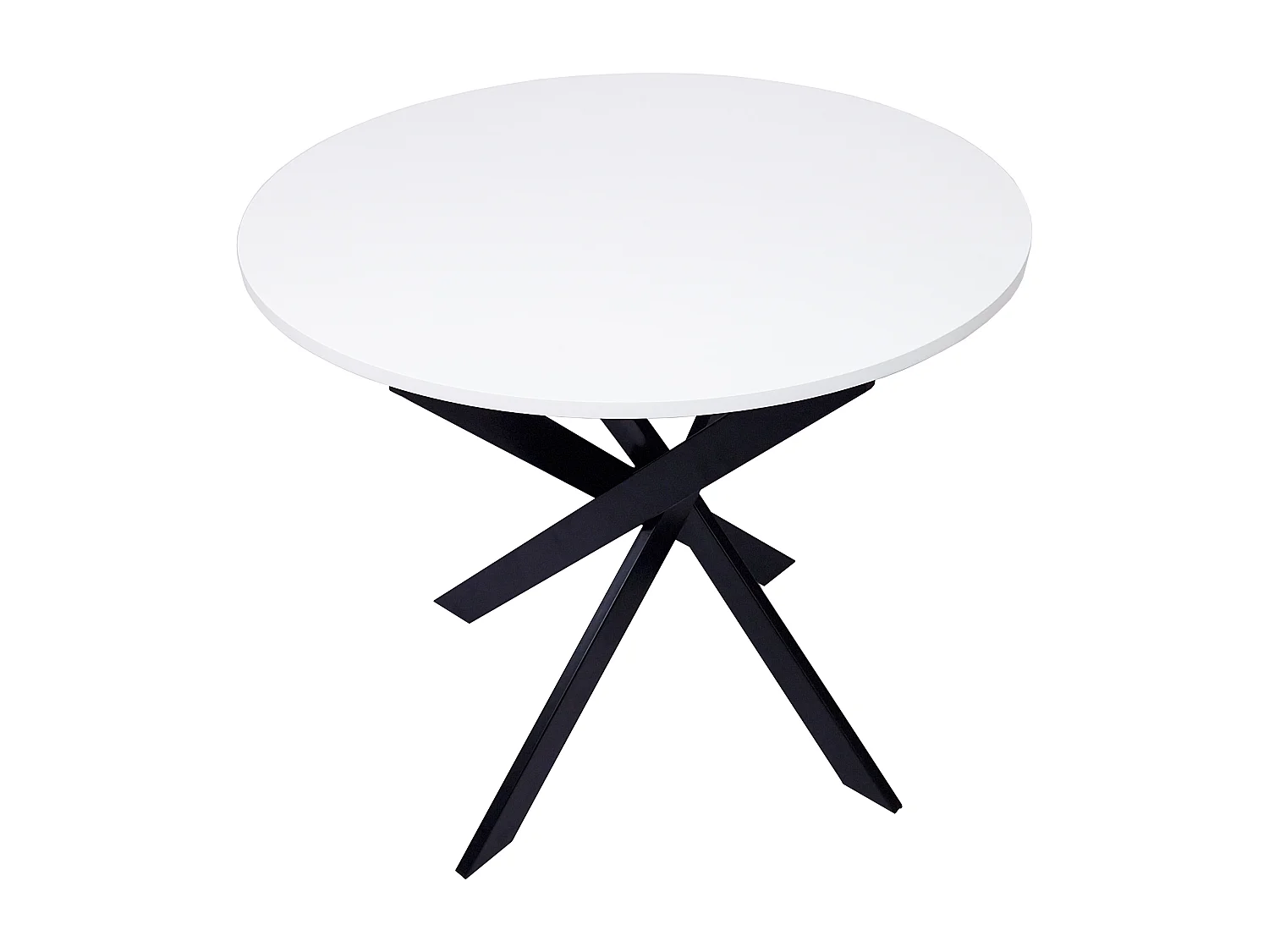 Mesa de comedor fija redonda ZEN, 90x90x77cm, Capacidad hasta 4 personas, Color Blanco Mate, Patas metálicas negro lacado mate