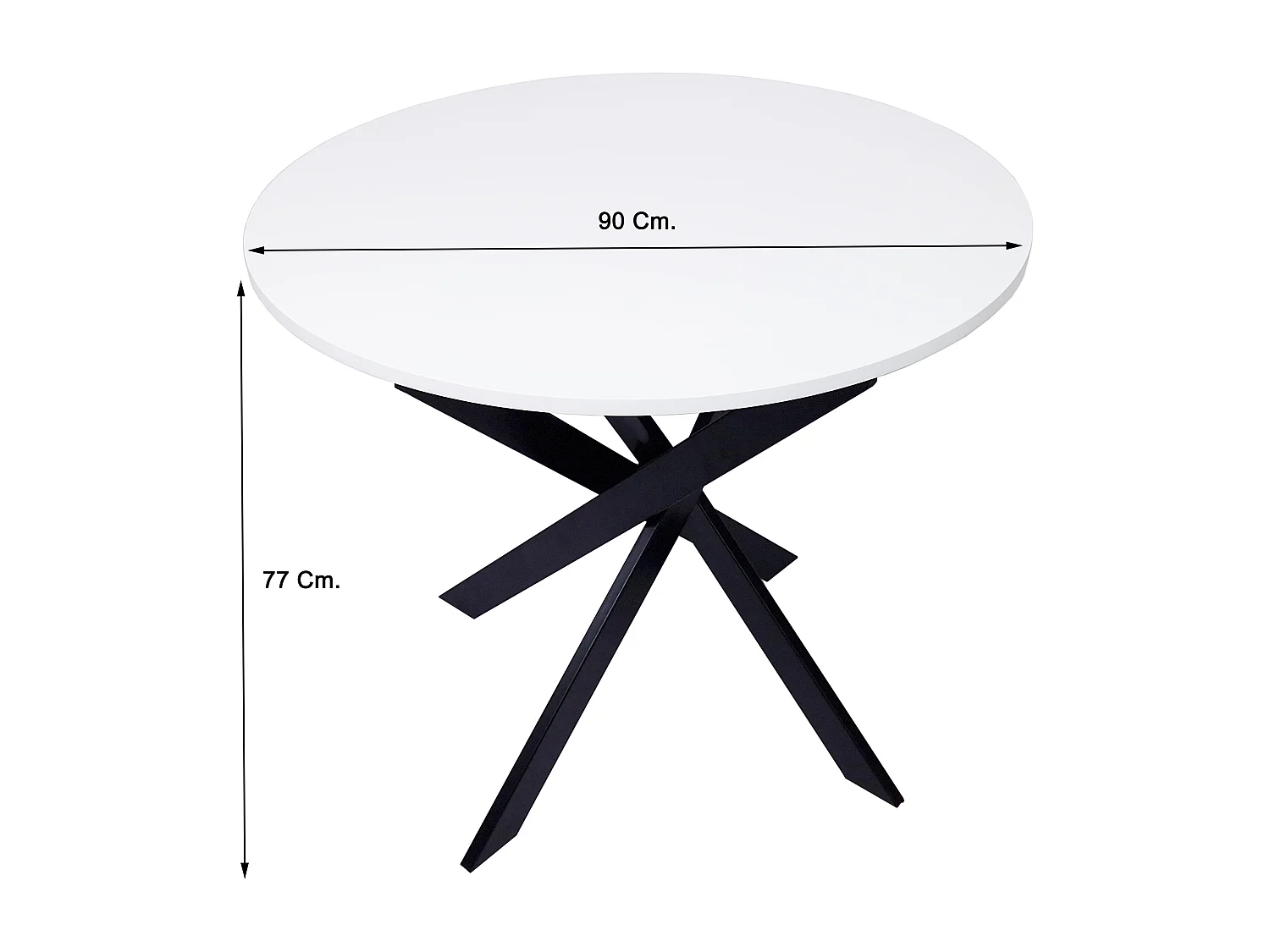 Mesa de comedor fija redonda ZEN, 90x90x77cm, Capacidad hasta 4 personas, Color Blanco Mate, Patas metálicas negro lacado mate