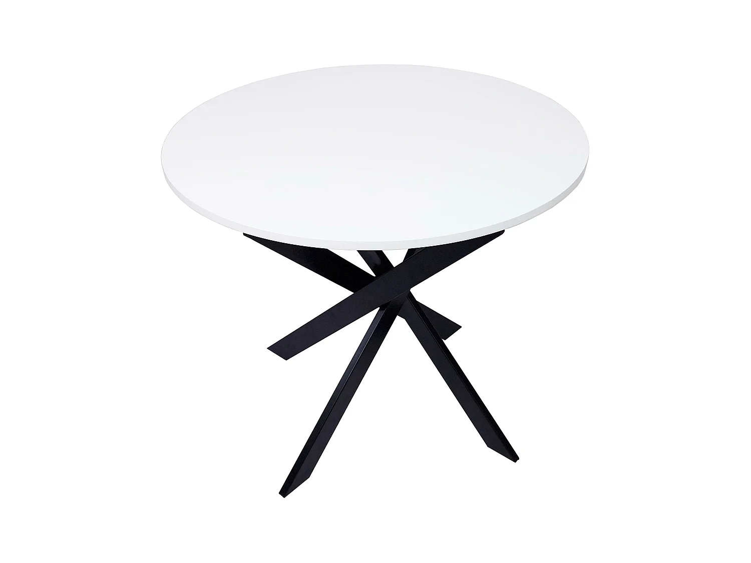 Table à manger ronde fixe ZEN, 90x90x77cm, Capacité jusqu'à 4 personnes, Couleur blanc mat, Pieds métalliques couleur noir laqué mat