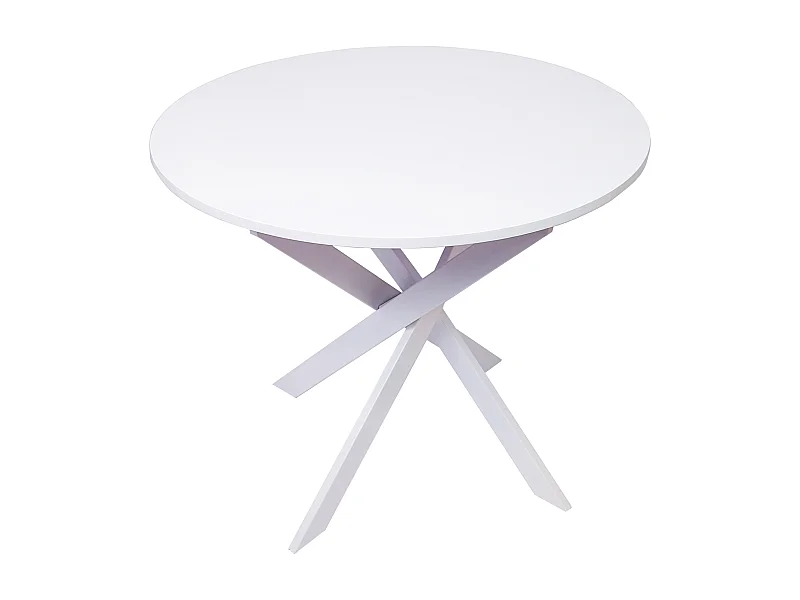 Table à manger ronde fixe ZEN, 90x90x77cm, Capacité jusqu'à 4 personnes, Couleur blanc mat, Pieds métalliques couleur blanc laqué mat