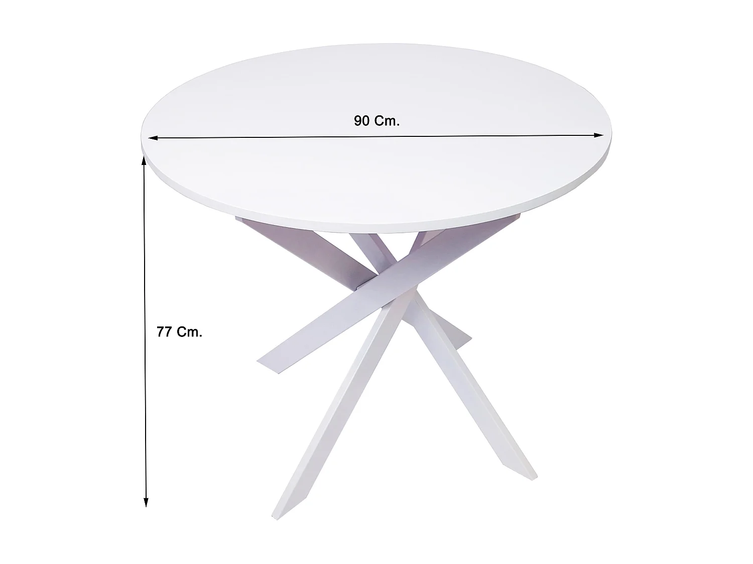 Runder Esstisch, Modell ZEN, 90x90x77cm, Kapazität für 4 Personen, Farbe mattweiß, Beine aus Metall weiß matt lackiert