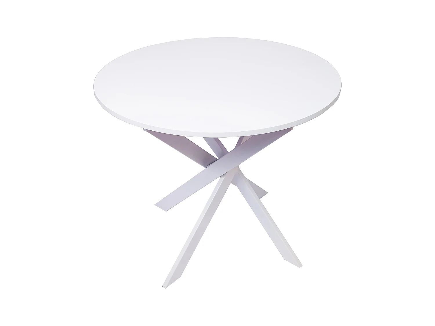 Table à manger ronde fixe ZEN, 90x90x77cm, Capacité jusqu'à 4 personnes, Couleur blanc mat, Pieds métalliques couleur blanc laqué mat