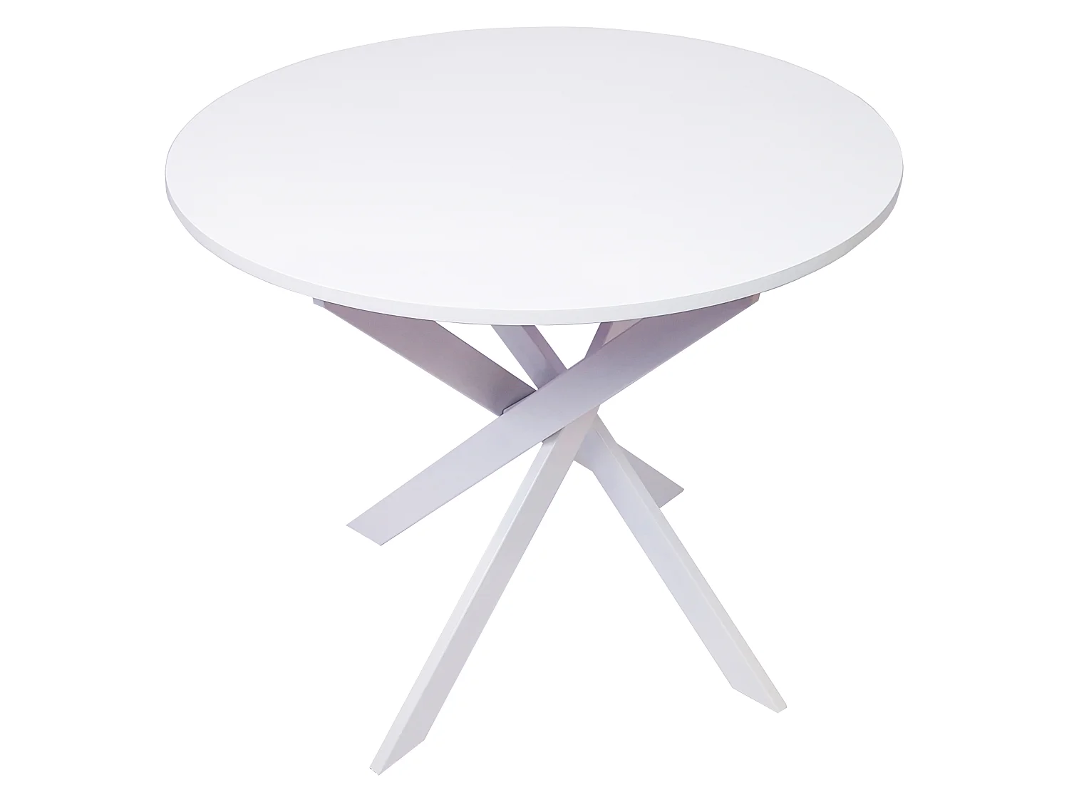 Table à manger ronde fixe ZEN, 90x90x77cm, pour 4 personnes, couleur blanc mat, Pieds métalliques couleur blanc laqué mat