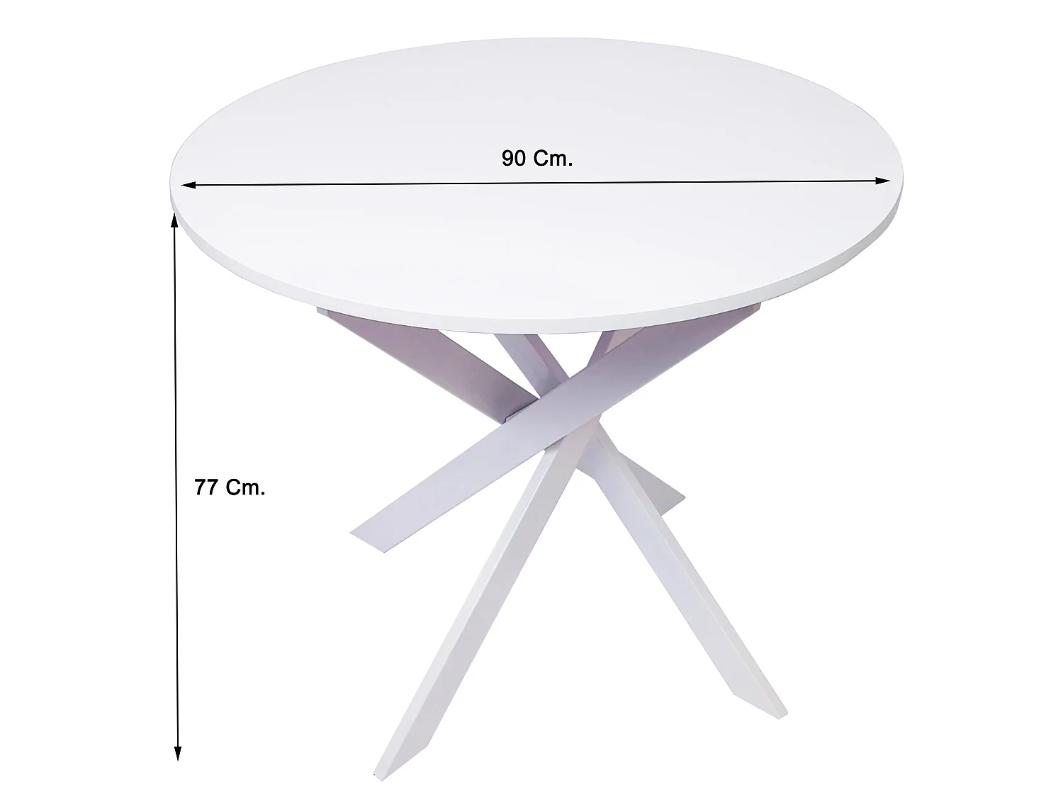 Table à manger ronde fixe ZEN, 90x90x77cm, pour 4 personnes, couleur blanc mat, Pieds métalliques couleur blanc laqué mat