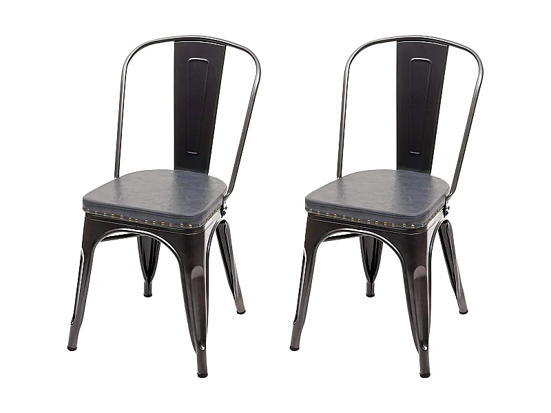 2x chaises de salle à manger cuisine style industriel métal noir et synthétique gris CDS04456