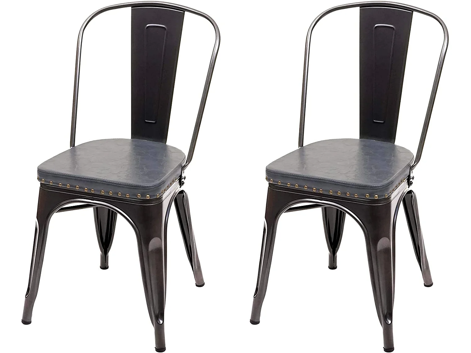 2x chaises de salle à manger cuisine style industriel métal noir et synthétique gris CDS04456