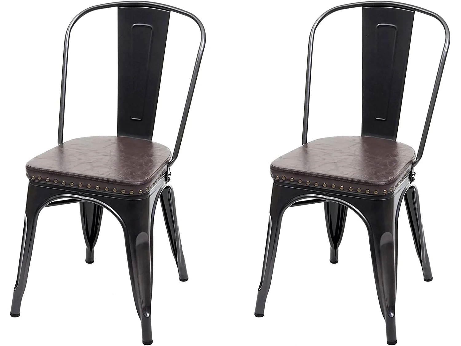 2x chaises de salle à manger cuisine style industriel métal noir et synthétique marron CDS04457